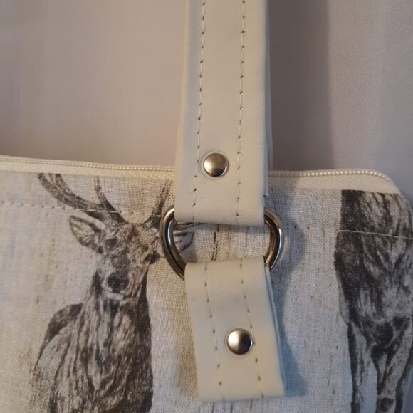 New Woodland Deer Double handle Satchel Purse Shoulder Bag Ivory Brown Western - Picture 4 of 11